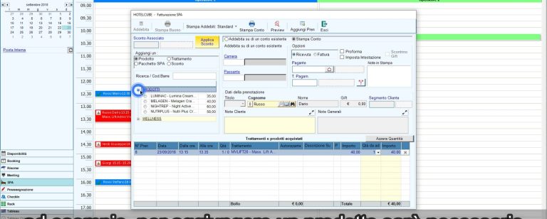 Aggiungere una prenotazione o acquisto di un prodotto in fase di fatturazione SPA
